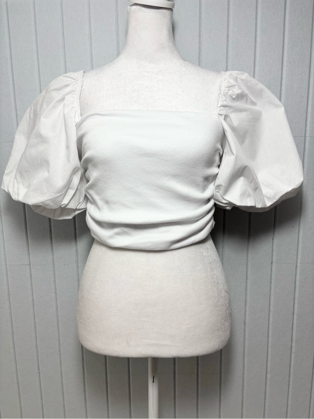 Zara White Puff Sleeve Square-Neck Crop Top Size M
